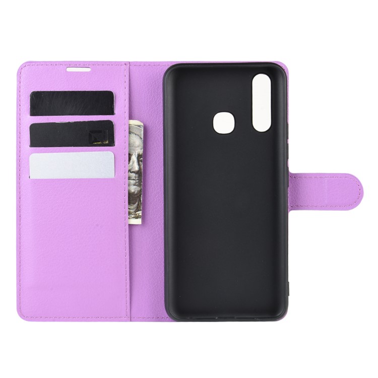 Litchi Surface Simple Design Leather Case for vivo U3/Y19/Y5s - Purple-3