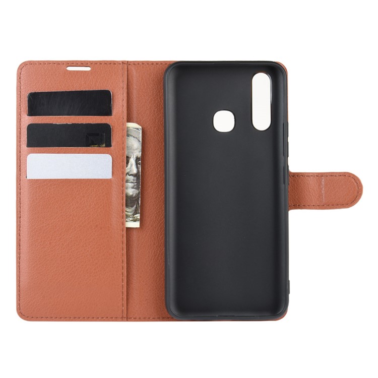 Litchi Surface Simple Design Leather Case for vivo U3/Y19/Y5s - Brown-3