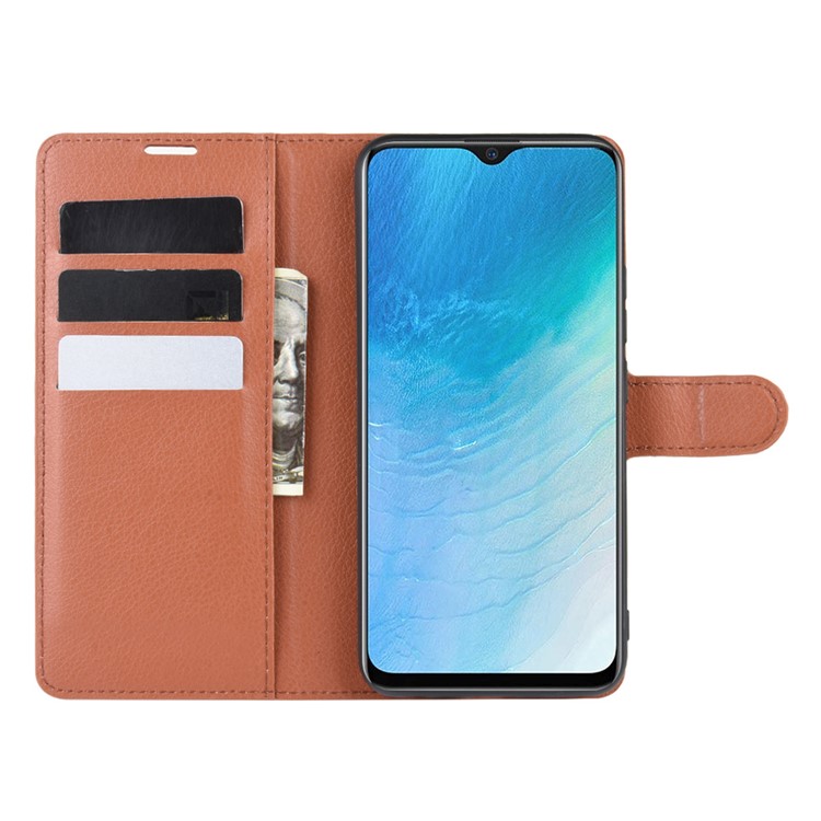 Litchi Surface Simple Design Leather Case for vivo U3/Y19/Y5s - Brown-4