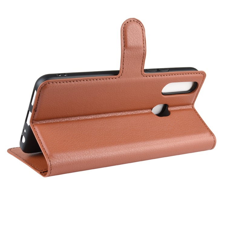 Litchi Surface Simple Design Leather Case for vivo U3/Y19/Y5s - Brown-5