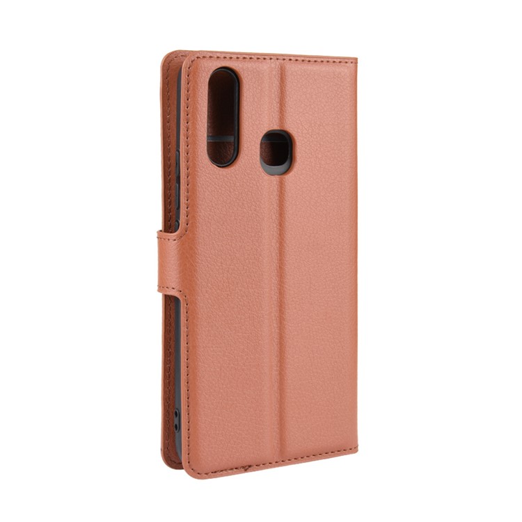 Litchi Surface Simple Design Leather Case for vivo U3/Y19/Y5s - Brown-6