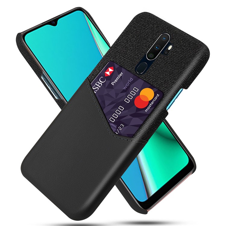 KSQ Cloth + PU Leather + PC Hybrid Back Case with Card Slot for OPPO A9 (2020)/A11x - Black-1