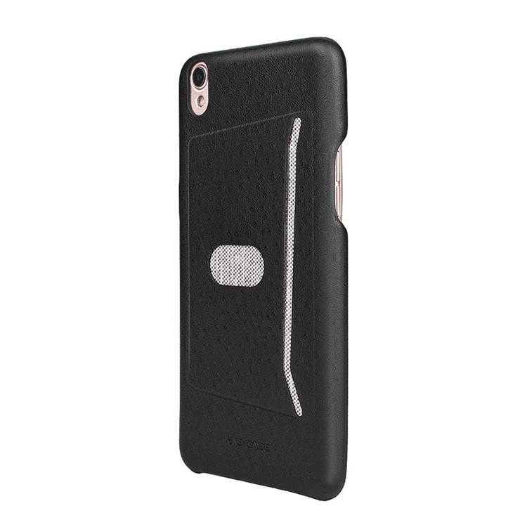 G-CASE Ostrich Texture Leather Coated PC Card Holder Cover for Oppo F1 Plus / Oppo R9 - Black-2