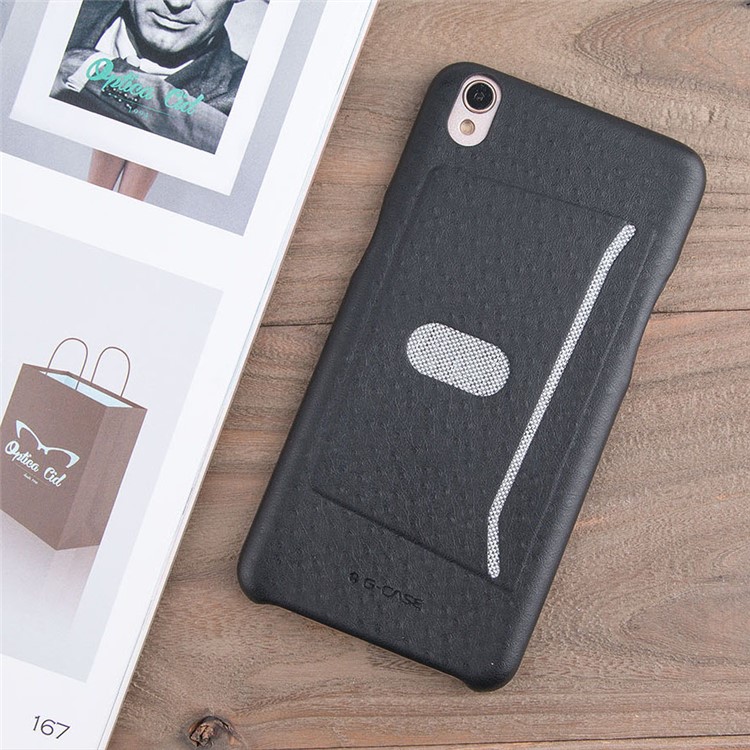 G-CASE Ostrich Texture Leather Coated PC Card Holder Cover for Oppo F1 Plus / Oppo R9 - Black-5
