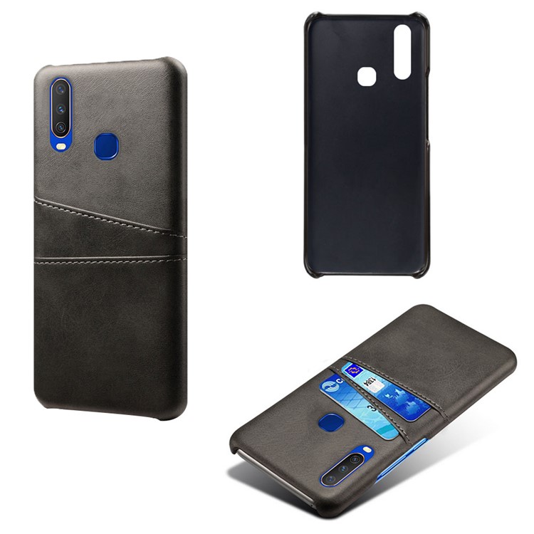 KSQ PU Leather Coated PC Case with Double Card Slots for vivo Y15 - Black-2