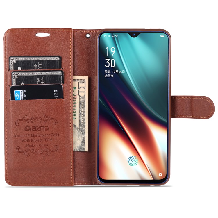 AZNS PU Leather Wallet Stand Case for OPPO K5 - Coffee-8