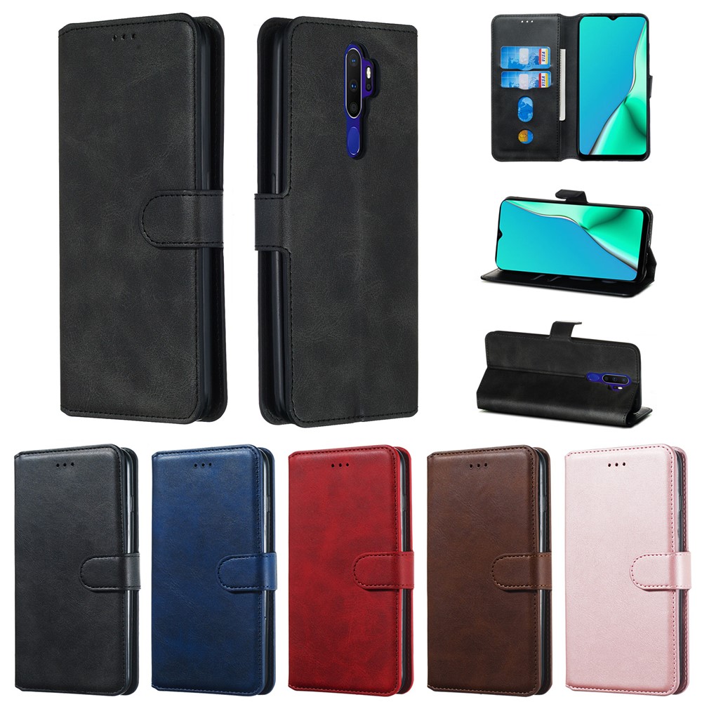 Solid Color Flip Leder Brieftasche Telefonabdeckung Für Oppo A9 (2020)/A5 (2020) - Schwarz