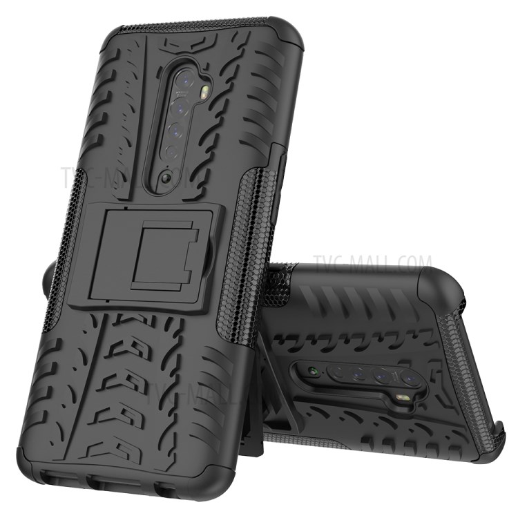 Anti-slip PC + TPU Hybrid Case with Kickstand for OPPO Reno2 - Black-2