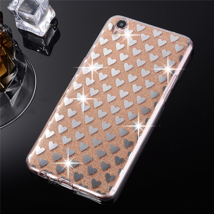 Glittery Powder Hybrid Case (TPU + Acrylic) for Oppo F1 Plus / Oppo R9 - Heart Pattern / Gold-1