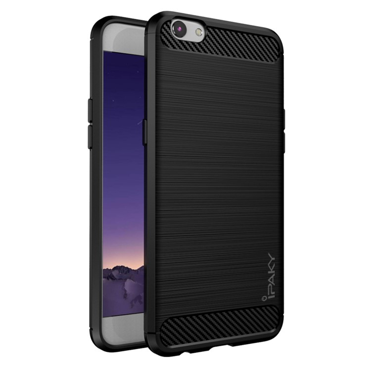 IPAKY Shockproof Brushed TPU Gel Phone Case for Oppo R9s - Black-1