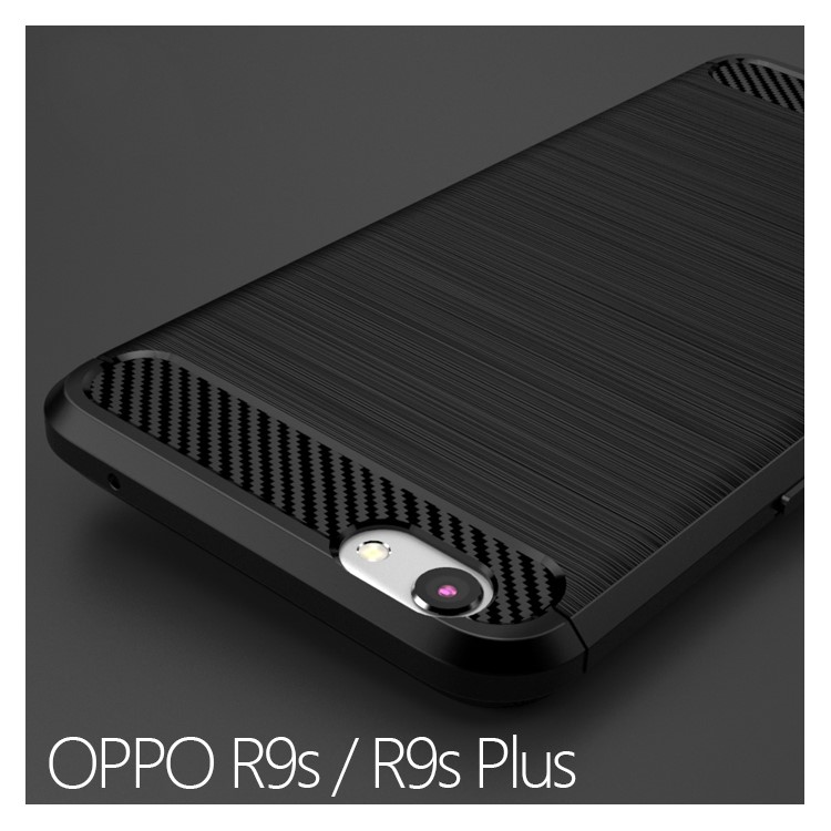 IPAKY Shockproof Brushed TPU Gel Phone Case for Oppo R9s - Black-2