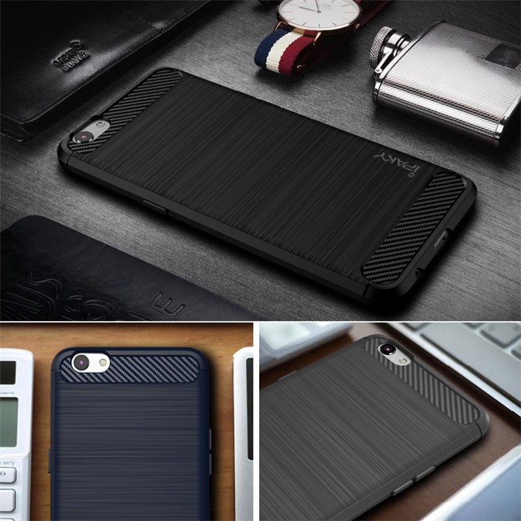 IPAKY Shockproof Brushed TPU Gel Phone Case for Oppo R9s - Black-4