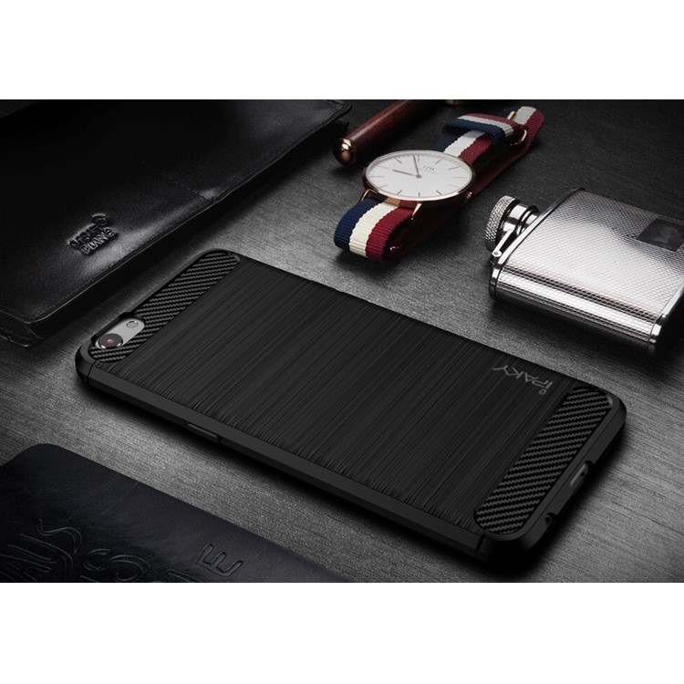 IPAKY Shockproof Brushed TPU Gel Phone Case for Oppo R9s - Black-7