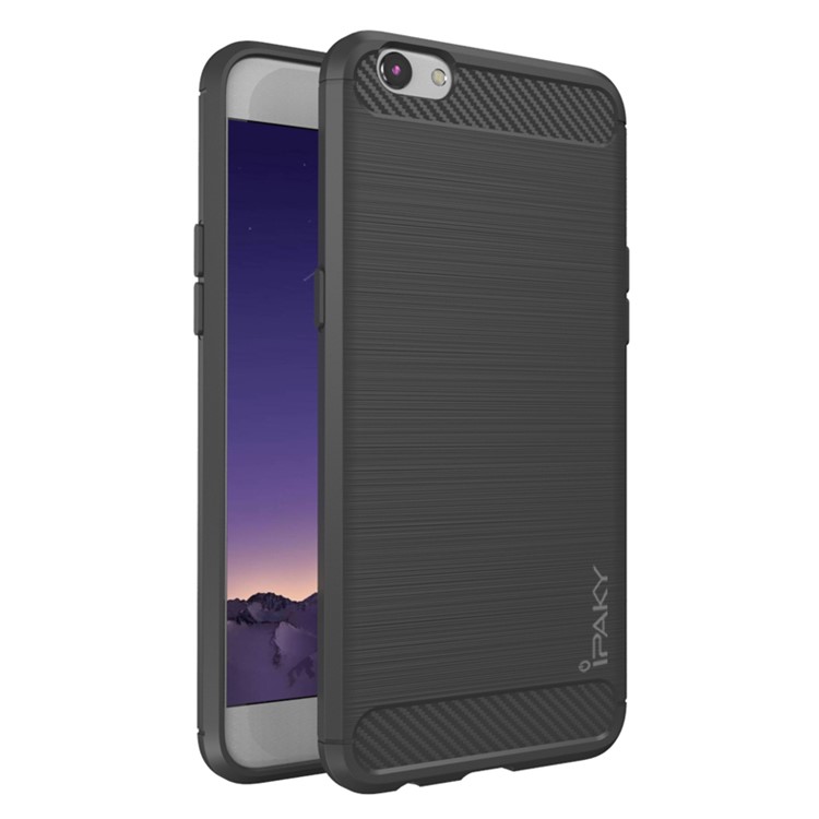 IPAKY Shockproof Brushed TPU Gel Phone Cover for Oppo R9s - Grey-1