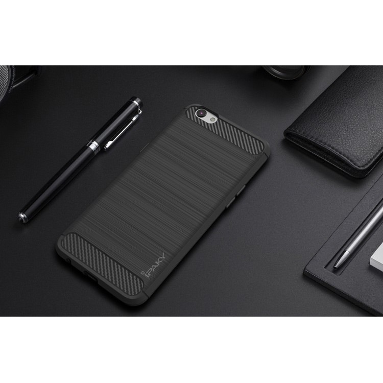 IPAKY Shockproof Brushed TPU Gel Phone Cover for Oppo R9s - Grey-3