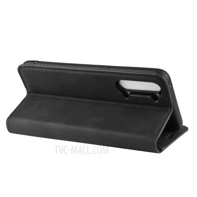 Silky Touch Auto-absorbed Flip Leather Wallet Stand Case for OPPO Reno3 - Black-6