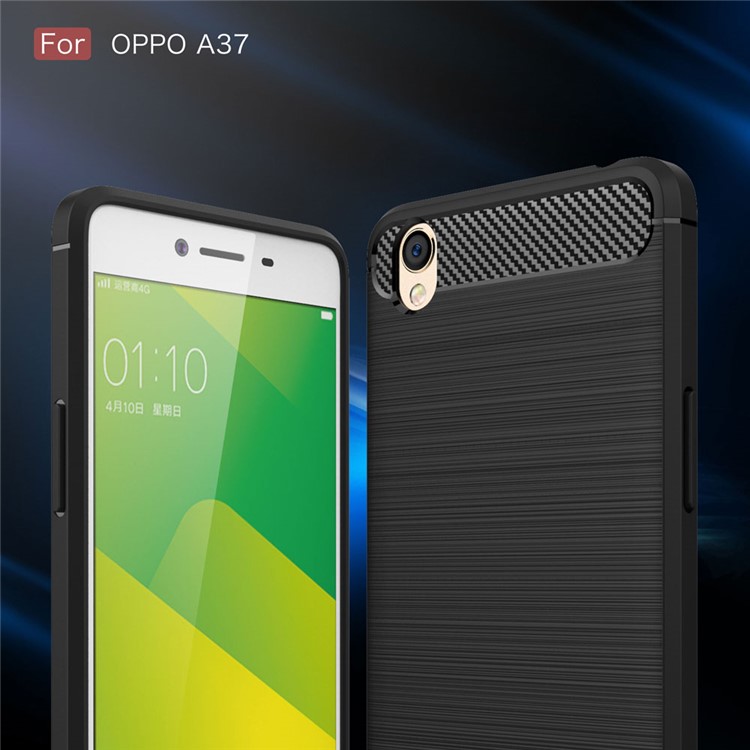 Carbon Fibre Brushed TPU Case for Oppo A37 - Black-3