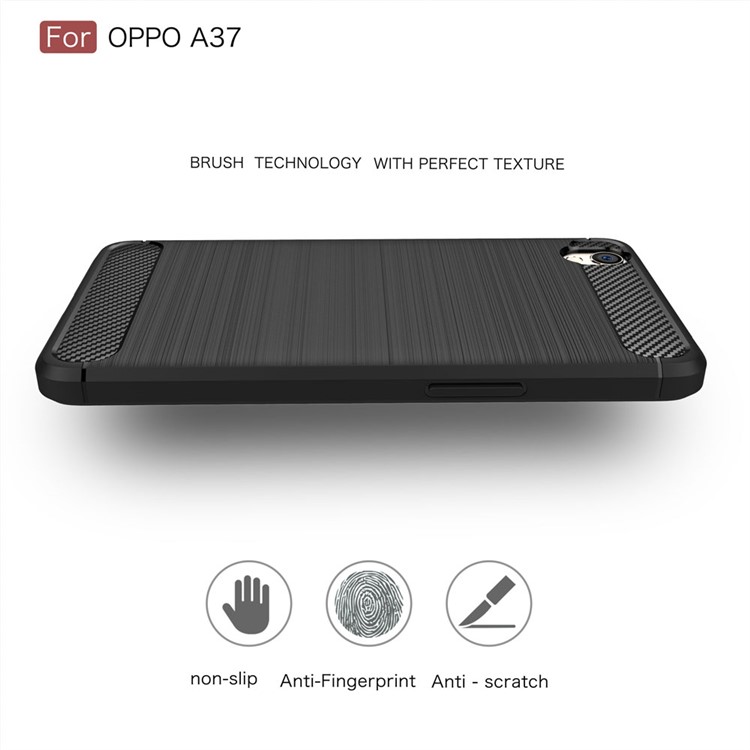 Carbon Fibre Brushed TPU Case for Oppo A37 - Black-4