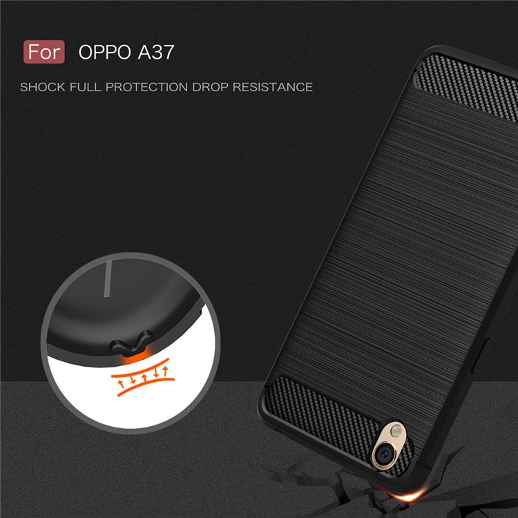 Carbon Fibre Brushed TPU Case for Oppo A37 - Black-7