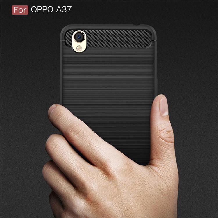 Carbon Fibre Brushed TPU Case for Oppo A37 - Black-9