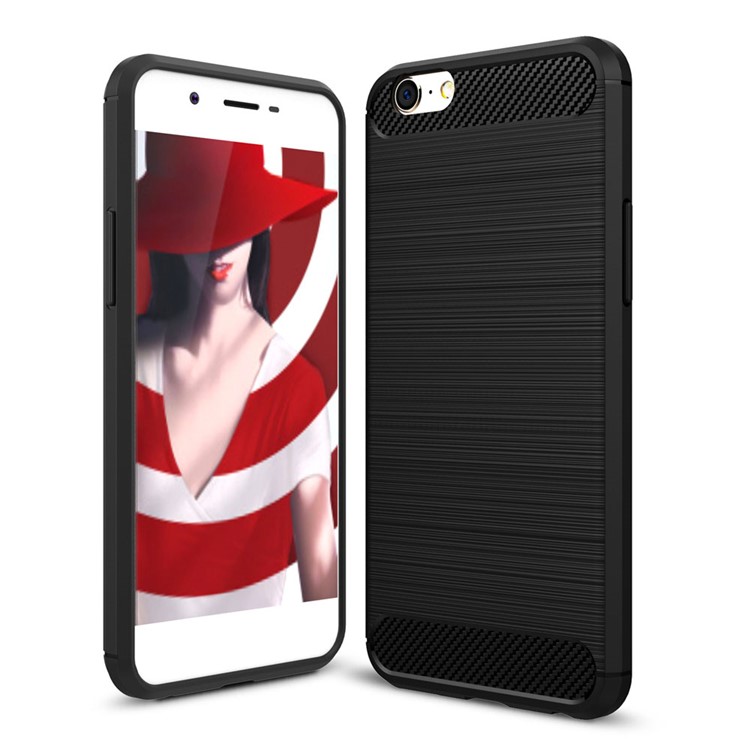 Carbon Fiber Texture Brushed TPU Phone Case for Oppo A39 - Black-1