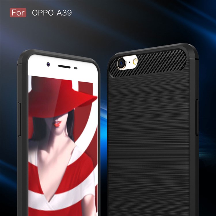 Carbon Fiber Texture Brushed TPU Phone Case for Oppo A39 - Black-3