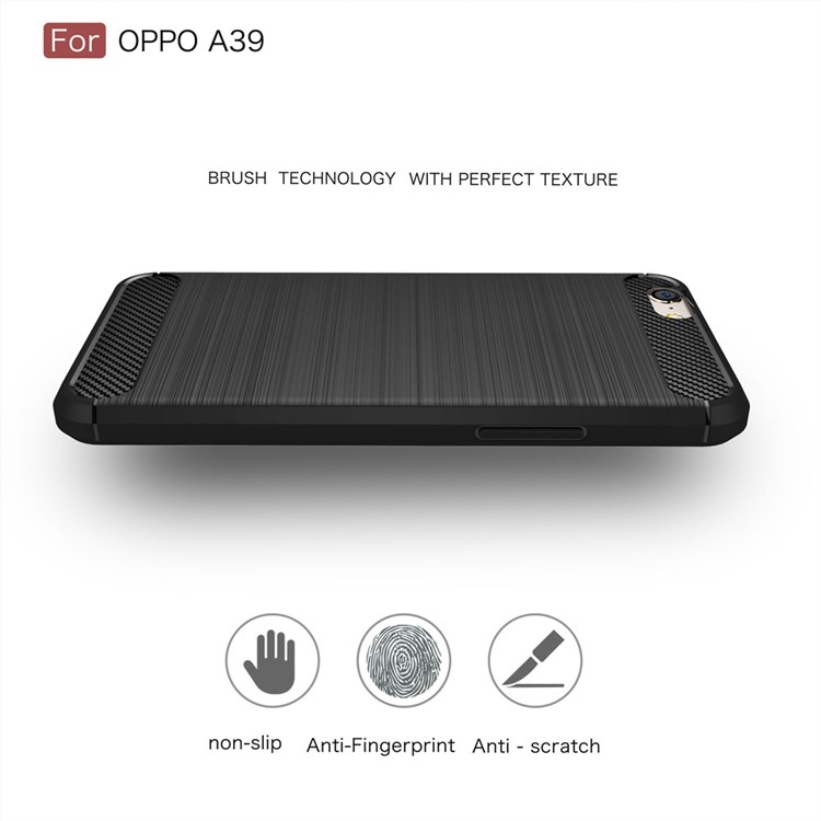 Carbon Fiber Texture Brushed TPU Phone Case for Oppo A39 - Black-4