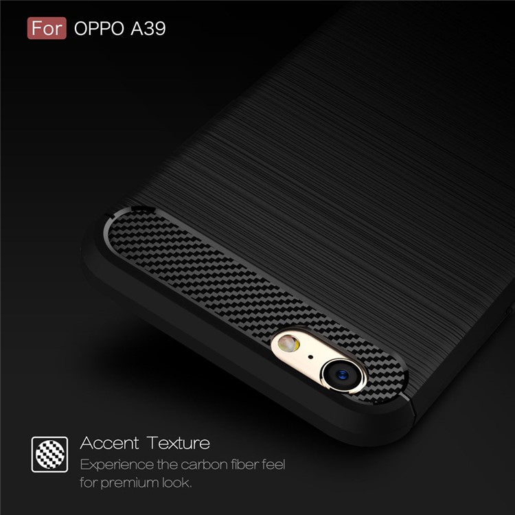 Carbon Fiber Texture Brushed TPU Phone Case for Oppo A39 - Black-5