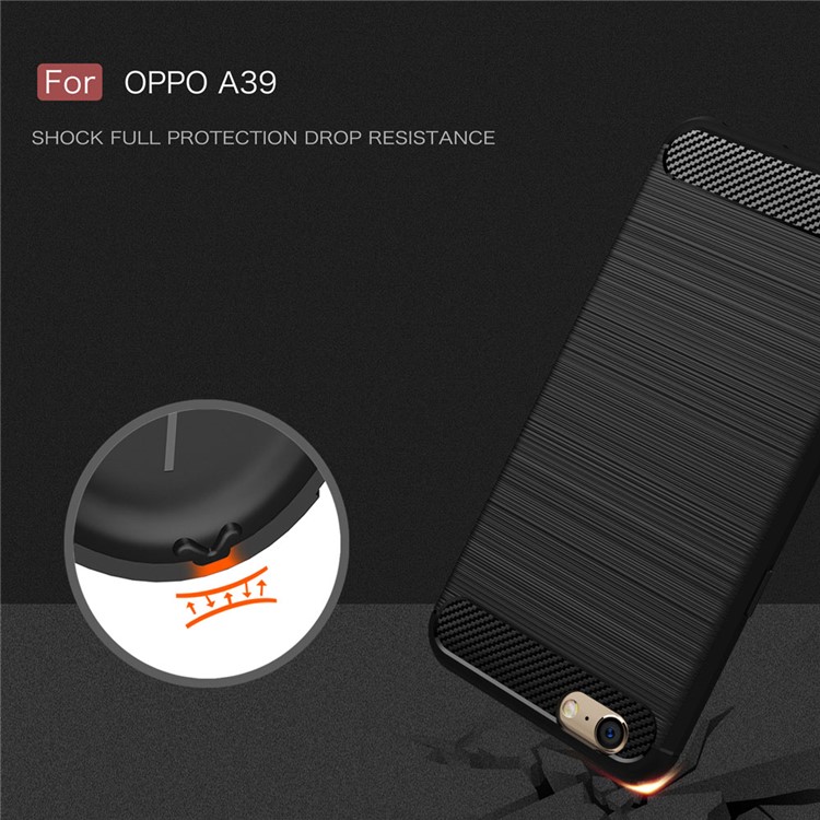 Carbon Fiber Texture Brushed TPU Phone Case for Oppo A39 - Black-7