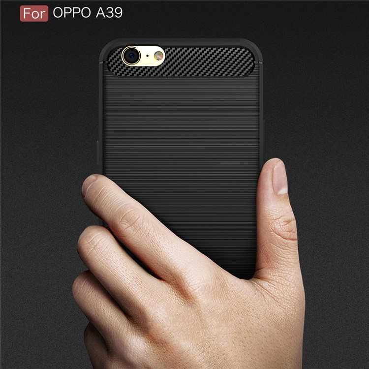 Carbon Fiber Texture Brushed TPU Phone Case for Oppo A39 - Black-9