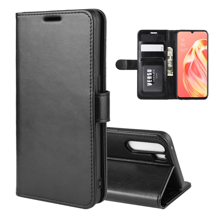 Crazy Horse Wallet Leather Magnetic Phone Cover for OPPO A91 - Black-2