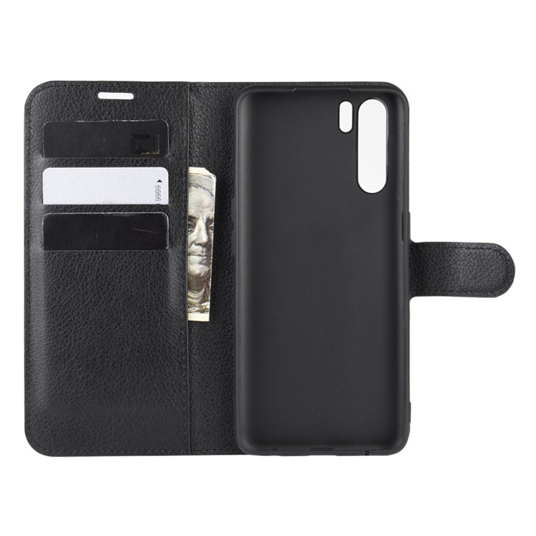 Litchi Texture Wallet Stand Leather Cell Phone Cover for OPPO A91 - Black-4