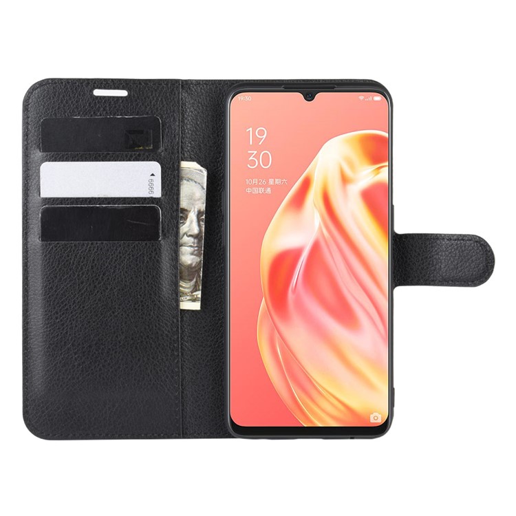 Litchi Texture Wallet Stand Leather Cell Phone Cover for OPPO A91 - Black-5