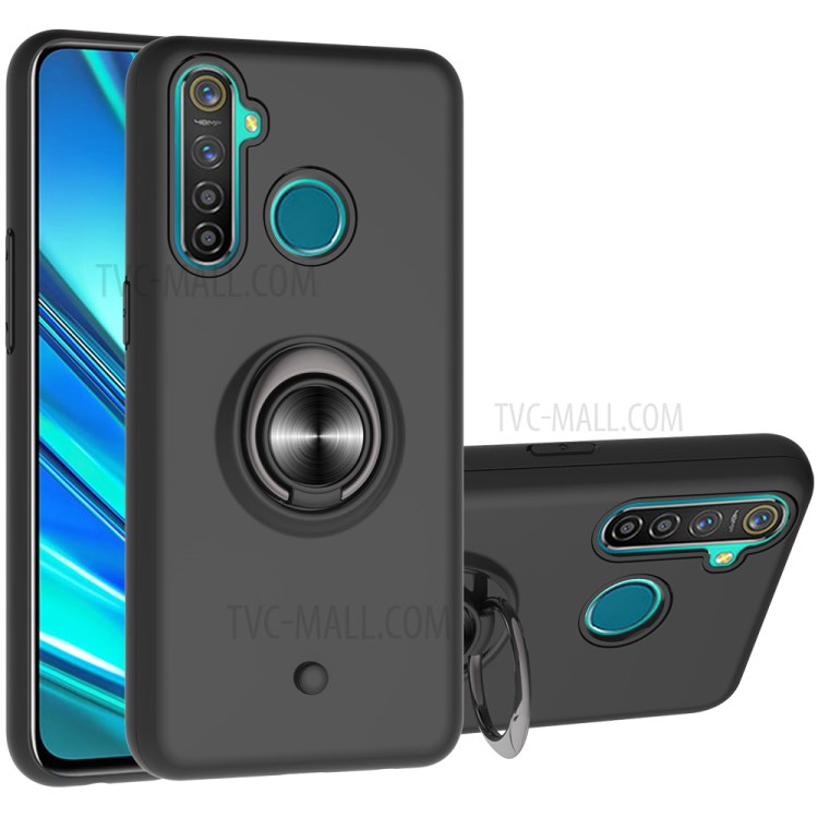 Detachable 2-IN-1 Finger Ring Kickstand PC + TPU Hybrid Back Case for OPPO Realme 5 Pro/Realme Q - Black-1