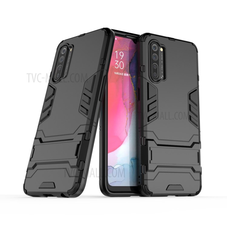 2-in-1 Plastic + TPU Combo Case with Kickstand for OPPO Reno3 - Black-1