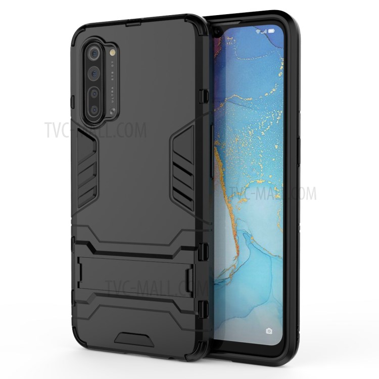 2-in-1 Plastic + TPU Combo Case with Kickstand for OPPO Reno3 - Black-2