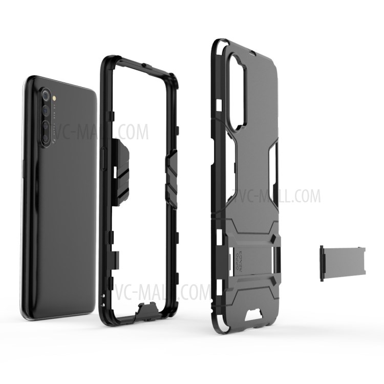 2-in-1 Plastic + TPU Combo Case with Kickstand for OPPO Reno3 - Black-3