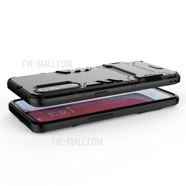 2-in-1 Plastic + TPU Combo Case with Kickstand for OPPO Reno3 - Black-4