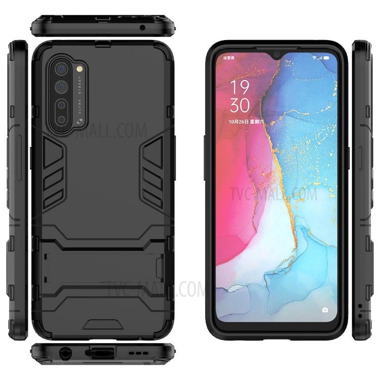 2-in-1 Plastic + TPU Combo Case with Kickstand for OPPO Reno3 - Black-6