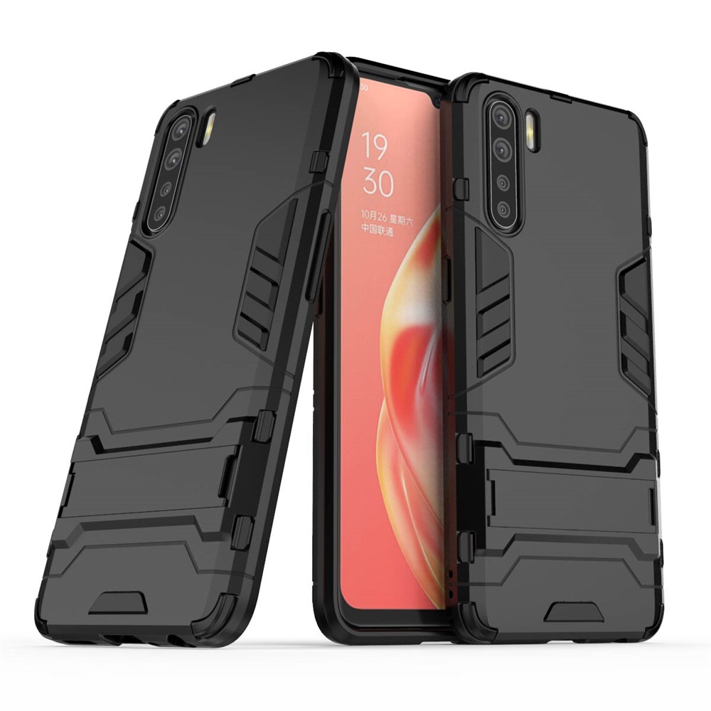 Cool Guard Hybrid PC + TPU Mobile Shell with Kickstand for OPPO A91/F15 - Black-1