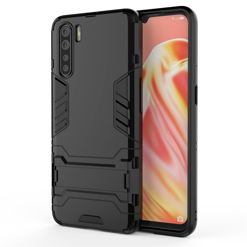 Cool Guard Hybrid PC + TPU Mobile Shell with Kickstand for OPPO A91/F15 - Black-8