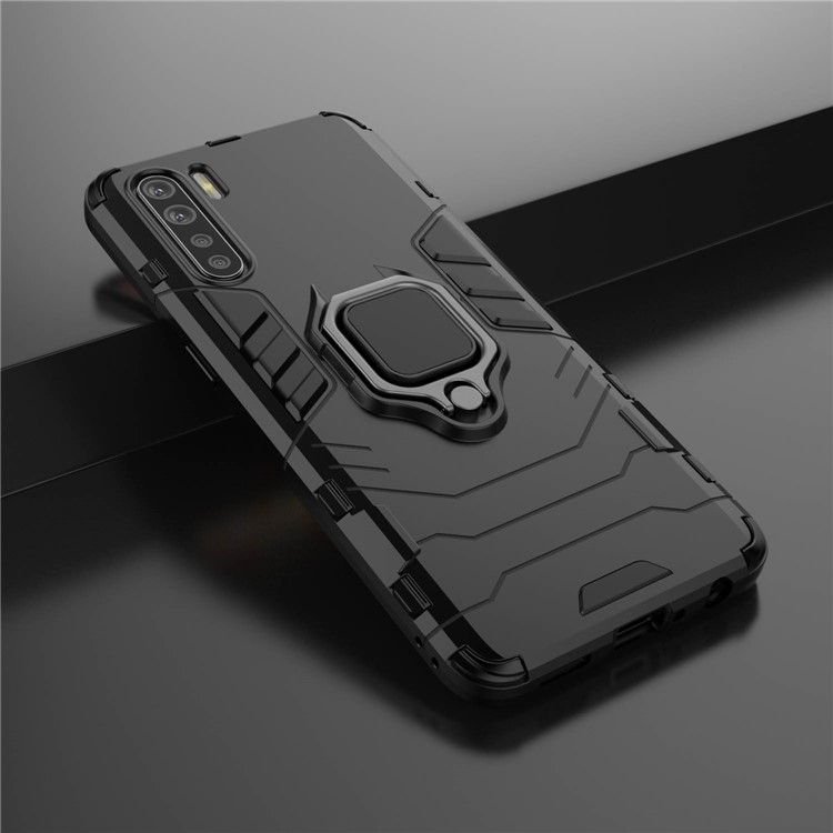 Cool Guard Ring Holder Kickstand PC+TPU Hybrid Phone Cover for OPPO A91/F15 - Black-7