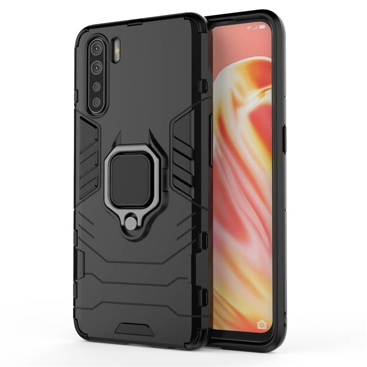 Cool Guard Ring Holder Kickstand PC+TPU Hybrid Phone Cover for OPPO A91/F15 - Black-9