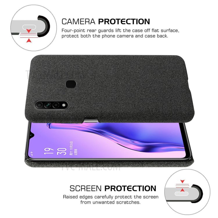 KSQ Cloth Coated Plastic Durable Phone Protection Case for Oppo A8/A31 (2020) - Black-5