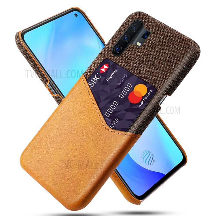 KSQ Cloth PU Leather Coated PC Back Case with Card Slot for vivo X30 Pro - Brown-1