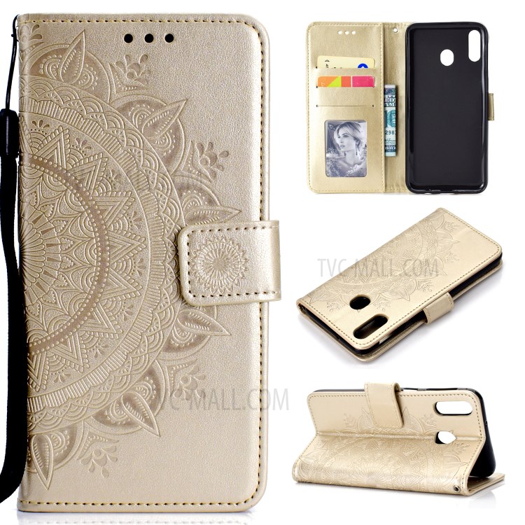 Imprint Flower Leather Wallet Stand Case Cover for Oppo A8/A31 (2020) - Gold-1