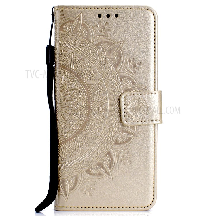 Imprint Flower Leather Wallet Stand Case Cover for Oppo A8/A31 (2020) - Gold-2