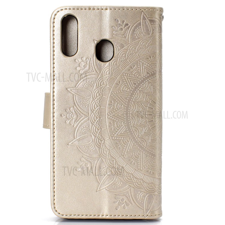 Imprint Flower Leather Wallet Stand Case Cover for Oppo A8/A31 (2020) - Gold-4