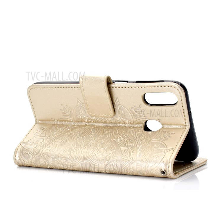 Imprint Flower Leather Wallet Stand Case Cover for Oppo A8/A31 (2020) - Gold-6