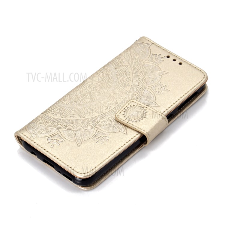 Imprint Flower Leather Wallet Stand Case Cover for Oppo A8/A31 (2020) - Gold-7